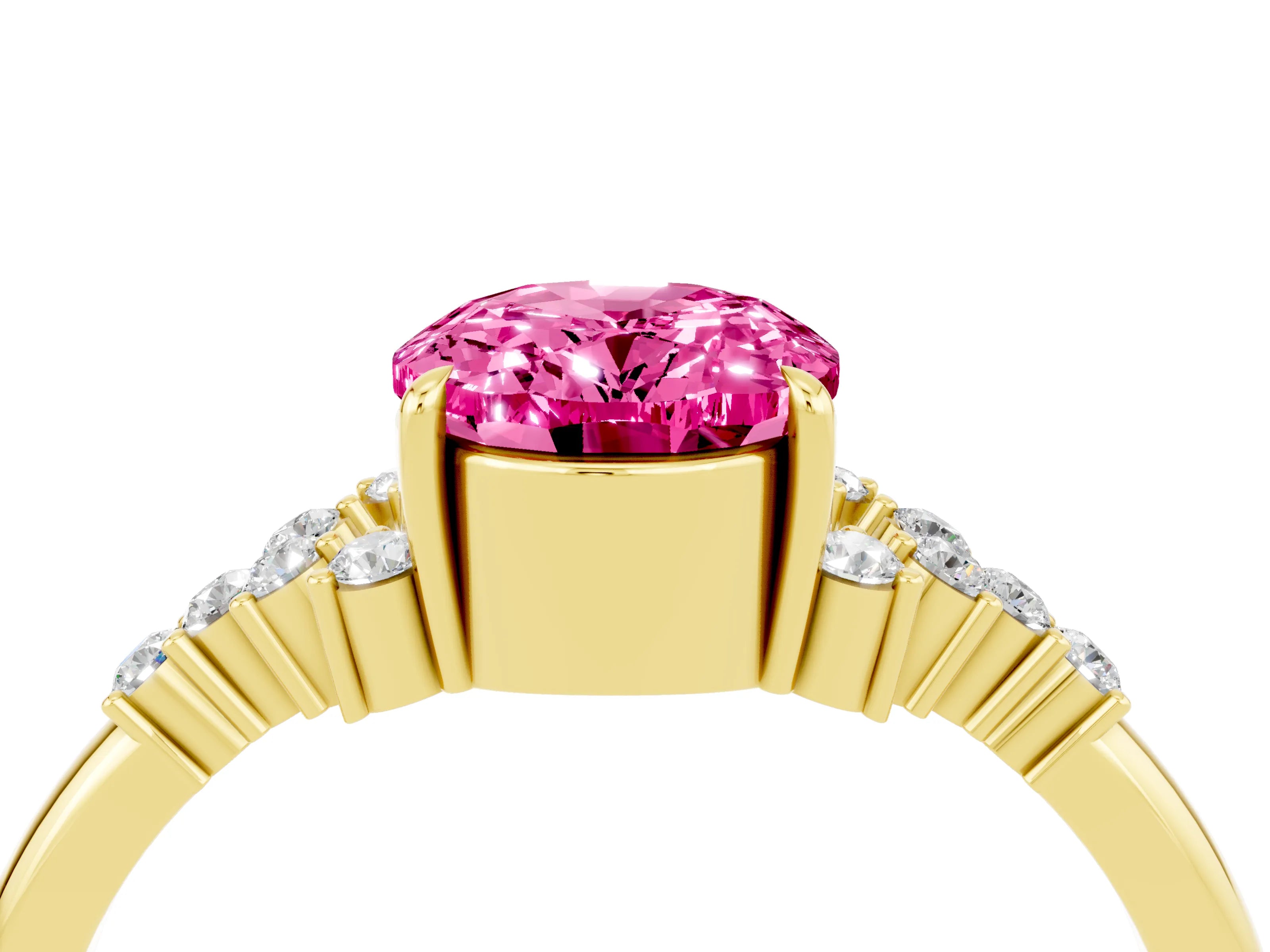 Yellow gold Oval Cut Pink Sapphire Ring with Side Stones and Four-Prong Setting_100