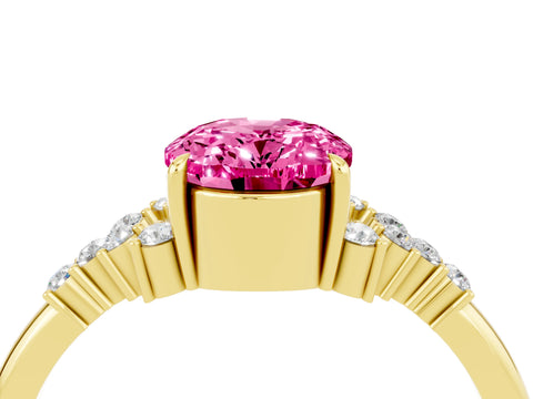Yellow gold Oval Cut Pink Sapphire Ring with Side Stones and Four-Prong Setting_100