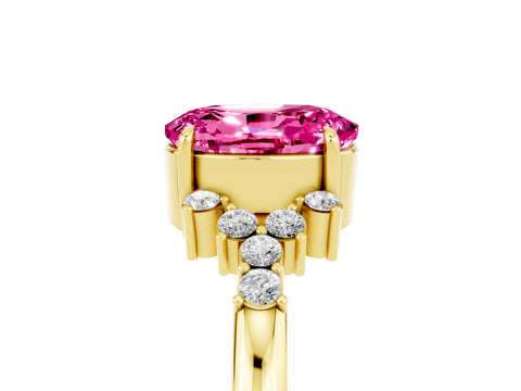 Yellow gold Oval Cut Pink Sapphire Ring with Side Stones and Four-Prong Setting_101