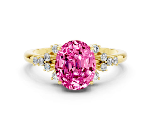 Yellow gold Oval Cut Pink Sapphire Ring with Side Stones and Four-Prong Setting_96