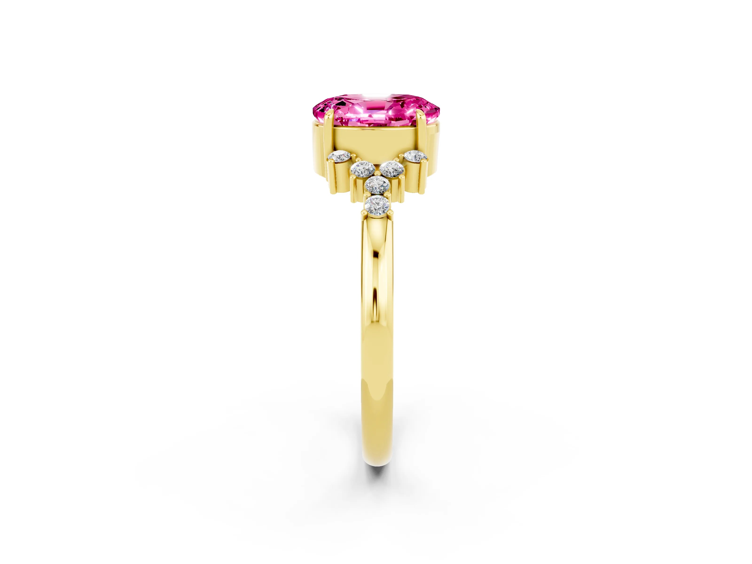 Yellow gold Oval Cut Pink Sapphire Ring with Side Stones and Four-Prong Setting_98