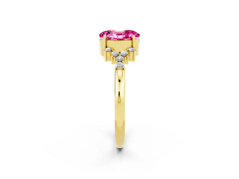 Yellow gold Oval Cut Pink Sapphire Ring with Side Stones and Four-Prong Setting_98