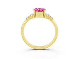 Yellow gold Oval Cut Pink Sapphire Ring with Side Stones and Four-Prong Setting_99