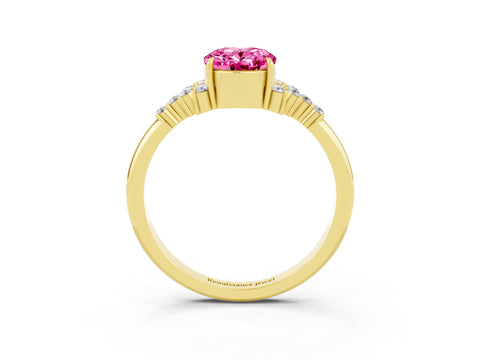 Yellow gold Oval Cut Pink Sapphire Ring with Side Stones and Four-Prong Setting_99
