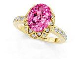 Yellow gold Oval Cut Pink Sapphire Scalloped Halo Engagement Ring with Round Shared Prong Band_13
