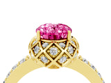 Yellow gold Oval Cut Pink Sapphire Scalloped Halo Engagement Ring with Round Shared Prong Band_16