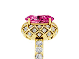 Yellow gold Oval Cut Pink Sapphire Scalloped Halo Engagement Ring with Round Shared Prong Band_17