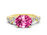 Yellow gold Oval Cut Pink Sapphire Scattered Round Accent Ring with Prong Setting_12