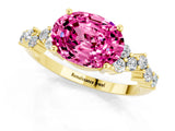 Yellow gold Oval Cut Pink Sapphire Scattered Round Accent Ring with Prong Setting_13