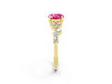 Yellow gold Oval Cut Pink Sapphire Scattered Round Accent Ring with Prong Setting_14