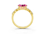 Yellow gold Oval Cut Pink Sapphire Scattered Round Accent Ring with Prong Setting_15