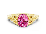 Yellow gold Oval Cut Pink Sapphire Solitaire Celtic Knot Ring with Four-Prong Setting_24