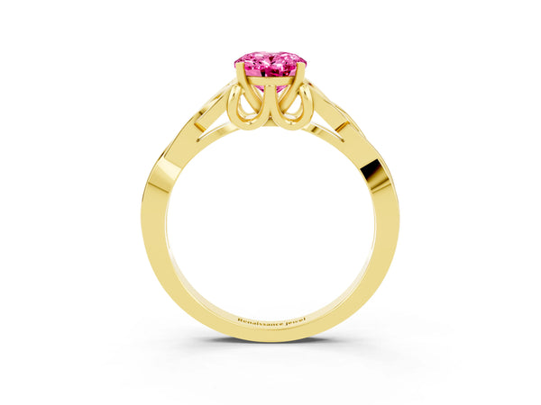 Yellow gold Oval Cut Pink Sapphire Solitaire Celtic Knot Ring with Four-Prong Setting
