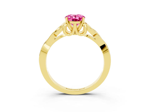 Yellow gold Oval Cut Pink Sapphire Solitaire Celtic Knot Ring with Four-Prong Setting_27