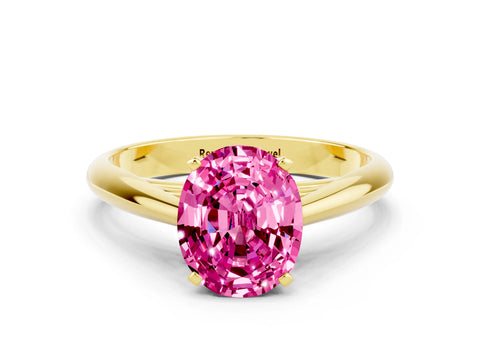 Yellow gold Oval Cut Pink Sapphire Solitaire Engagement Ring with Cathedral Setting and Four-Prong Mount_12