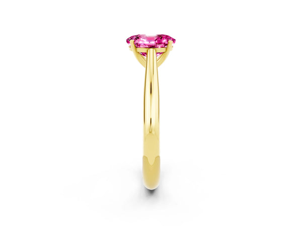 Yellow gold Oval Cut Pink Sapphire Solitaire Engagement Ring with Cathedral Setting and Four-Prong Mount