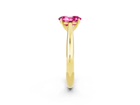 Yellow gold Oval Cut Pink Sapphire Solitaire Engagement Ring with Cathedral Setting and Four-Prong Mount_14