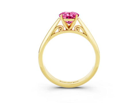 Yellow gold Oval Cut Pink Sapphire Solitaire Engagement Ring with Cathedral Setting and Four-Prong Mount_15