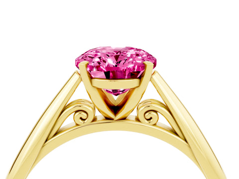 Yellow gold Oval Cut Pink Sapphire Solitaire Engagement Ring with Cathedral Setting and Four-Prong Mount_16