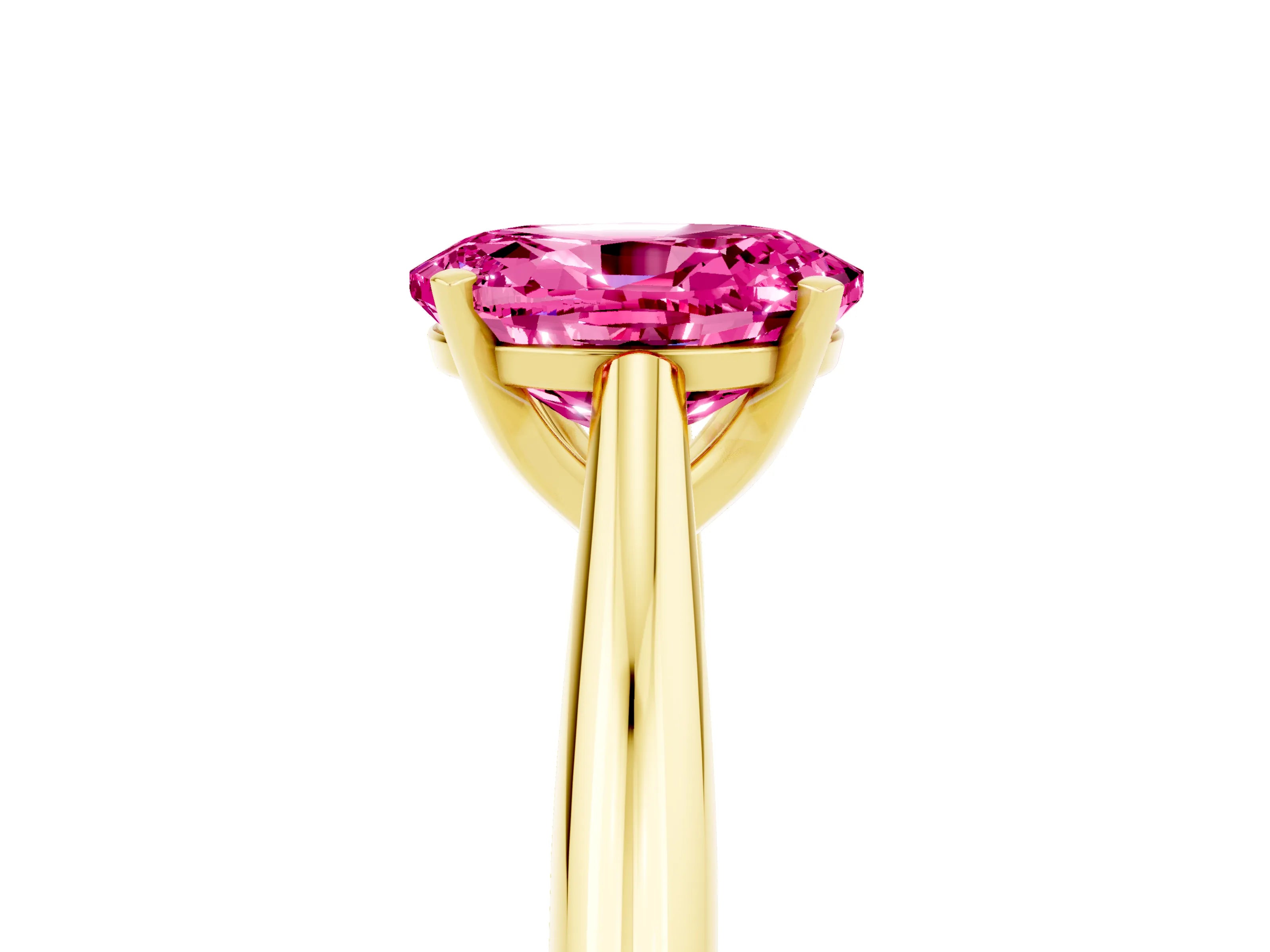 Yellow gold Oval Cut Pink Sapphire Solitaire Engagement Ring with Cathedral Setting and Four-Prong Mount_17