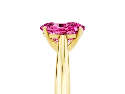 Yellow gold Oval Cut Pink Sapphire Solitaire Engagement Ring with Cathedral Setting and Four-Prong Mount_17