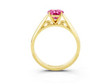 Yellow gold Oval Cut Pink Sapphire Solitaire Engagement Ring with Cathedral Setting and Four-Prong Mount_21
