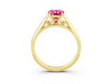Yellow gold Oval Cut Pink Sapphire Solitaire Engagement Ring with Cathedral Setting and Four-Prong Mount_27