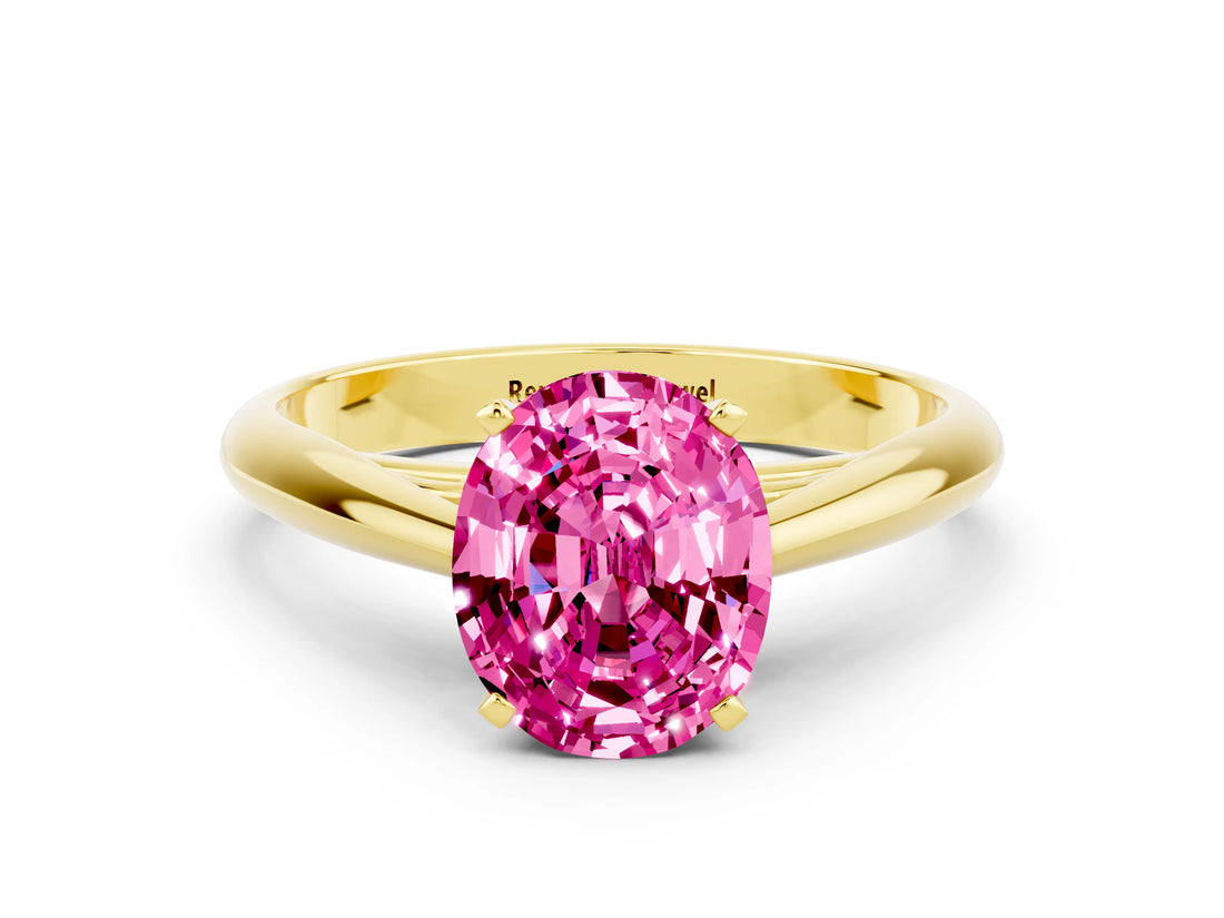 Yellow gold Oval Cut Pink Sapphire Solitaire Engagement Ring with Cathedral Setting and Four-Prong Mount_66