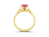 Yellow gold Oval Cut Pink Sapphire Solitaire Engagement Ring with Cathedral Setting and Four-Prong Mount_69