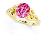 Yellow gold Oval Cut Pink Sapphire Solitaire Engagement Ring with Celtic Knot Band and Four-Prong Setting_25