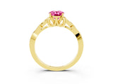 Yellow gold Oval Cut Pink Sapphire Solitaire Engagement Ring with Celtic Knot Band and Four-Prong Setting_27