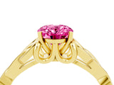 Yellow gold Oval Cut Pink Sapphire Solitaire Engagement Ring with Celtic Knot Band and Four-Prong Setting_28