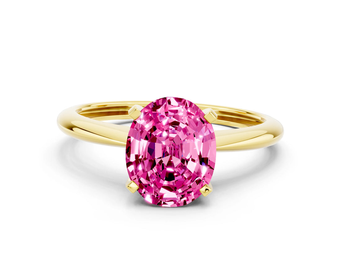 Yellow gold Oval Cut Pink Sapphire Solitaire Engagement Ring with Classic Band and Four-Prong Setting_24
