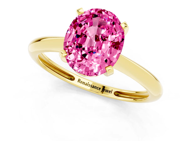 Yellow gold Oval Cut Pink Sapphire Solitaire Engagement Ring with Classic Band and Four-Prong Setting