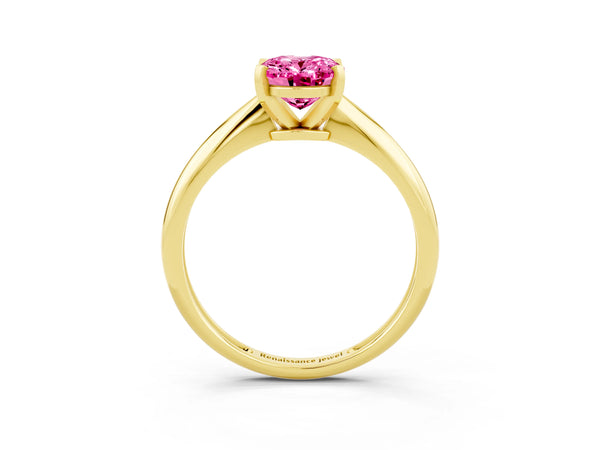 Yellow gold Oval Cut Pink Sapphire Solitaire Engagement Ring with Classic Band and Four-Prong Setting