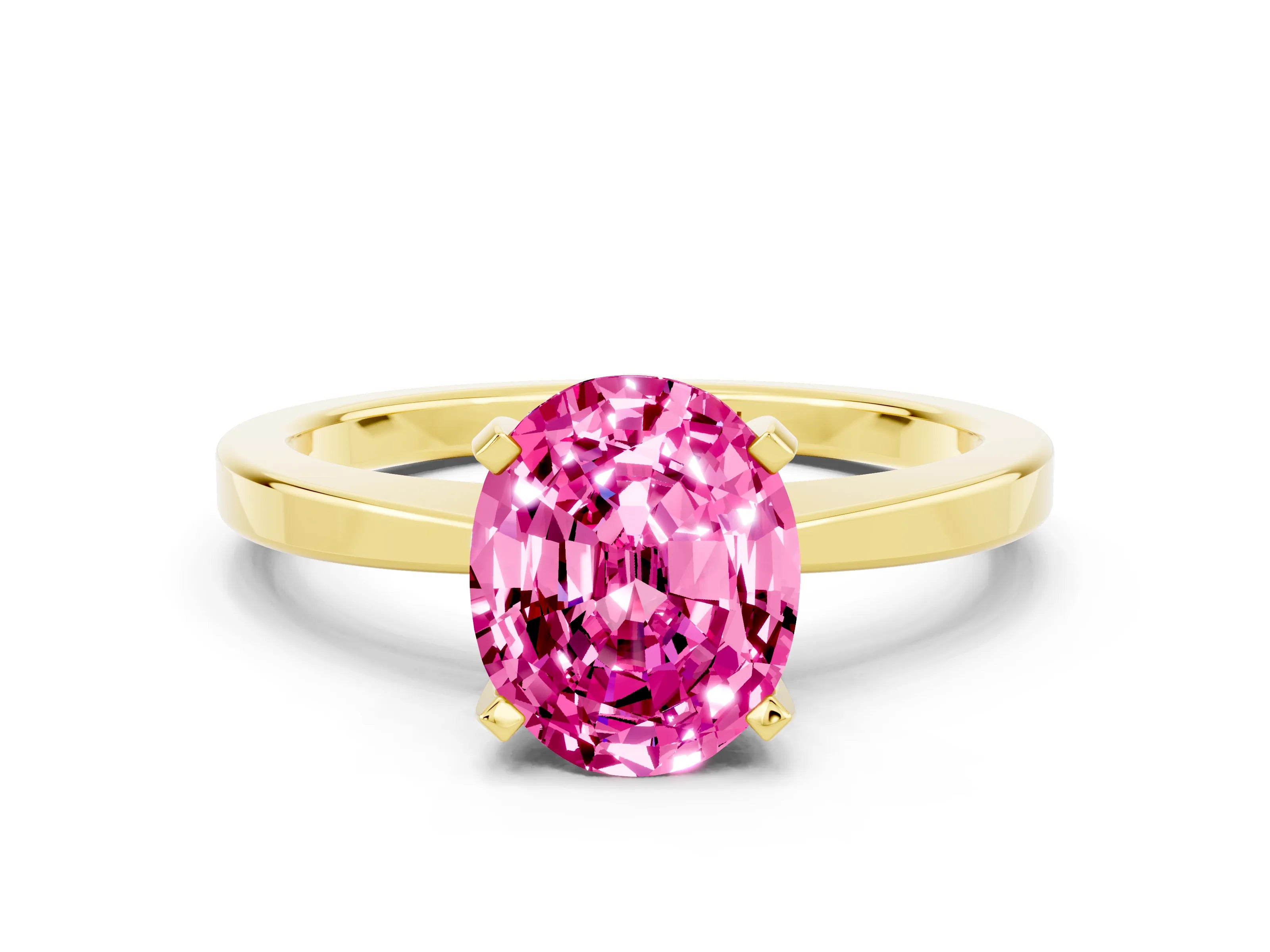 Yellow gold Oval Cut Pink Sapphire Solitaire Engagement Ring with Classic Band and Four-Prong Setting_50