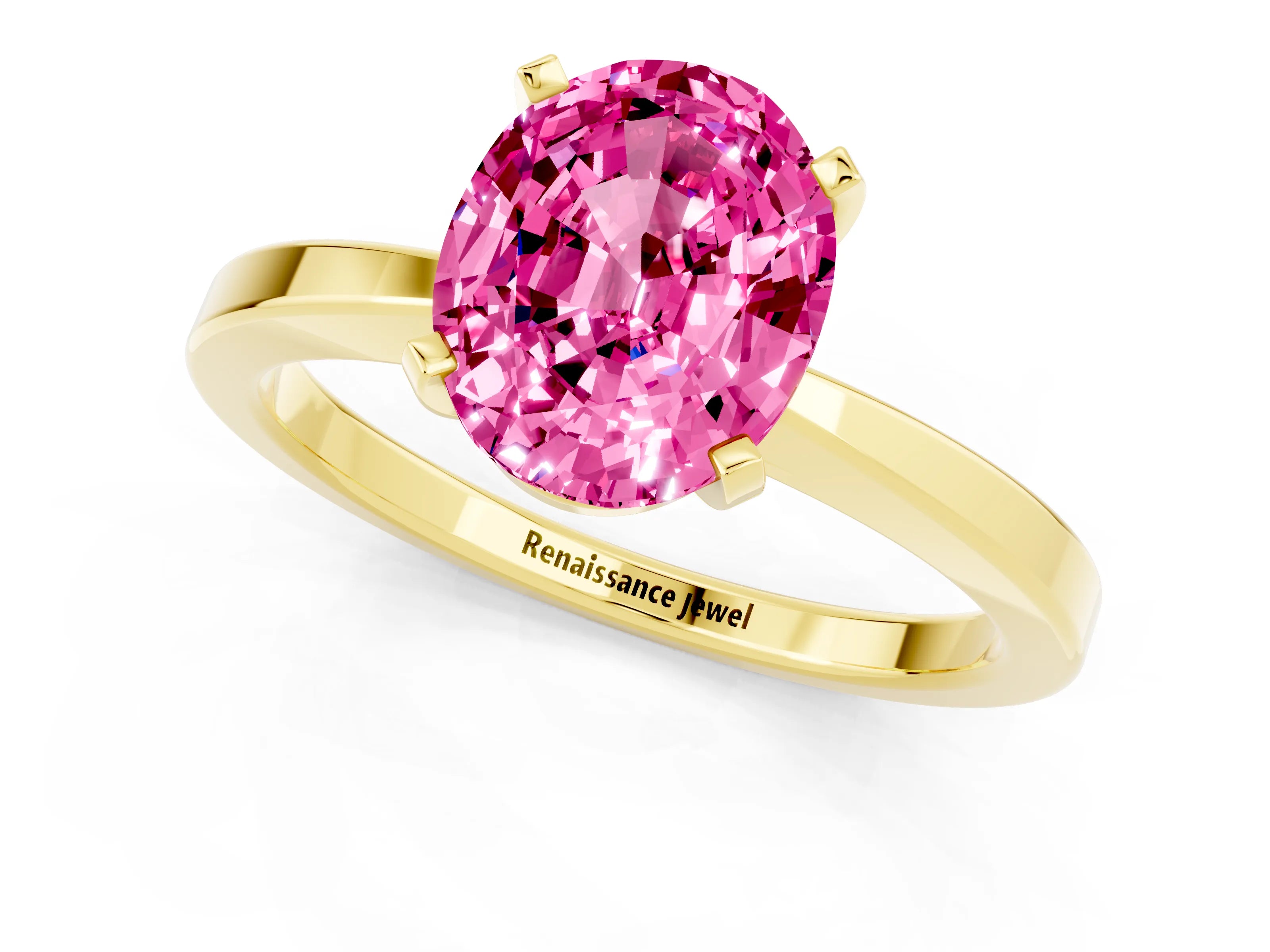Yellow gold Oval Cut Pink Sapphire Solitaire Engagement Ring with Classic Band and Four-Prong Setting_51