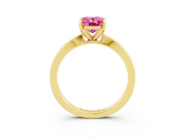 Yellow gold Oval Cut Pink Sapphire Solitaire Engagement Ring with Classic Band and Four-Prong Setting