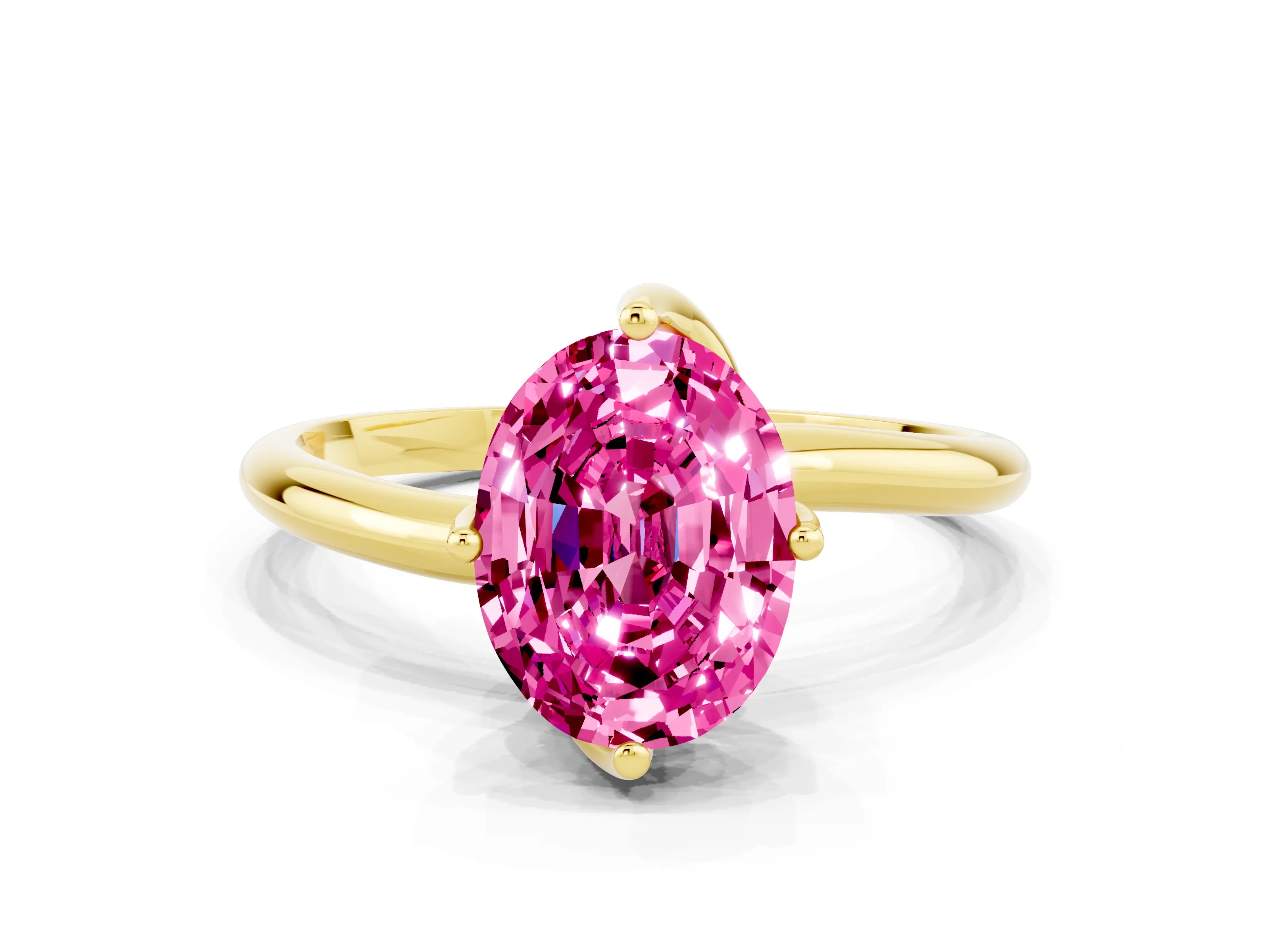 Yellow gold Oval Cut Pink Sapphire Solitaire Engagement Ring with Four-Prong Setting and Classic Band_12