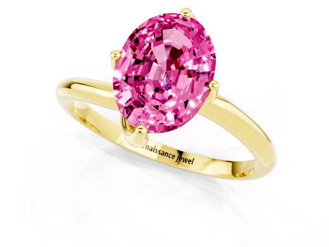 Yellow gold Oval Cut Pink Sapphire Solitaire Engagement Ring with Four-Prong Setting and Classic Band_13