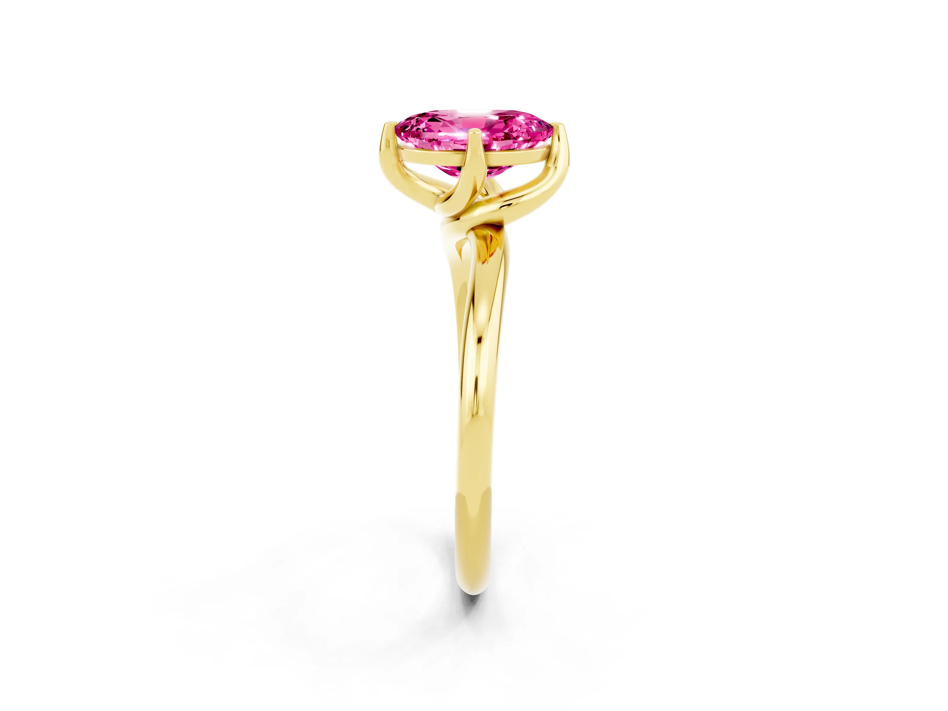 Yellow gold Oval Cut Pink Sapphire Solitaire Engagement Ring with Four-Prong Setting and Classic Band_14