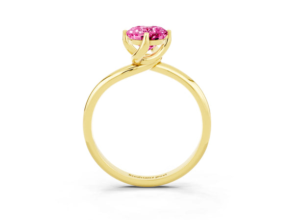 Yellow gold Oval Cut Pink Sapphire Solitaire Engagement Ring with Four-Prong Setting and Classic Band