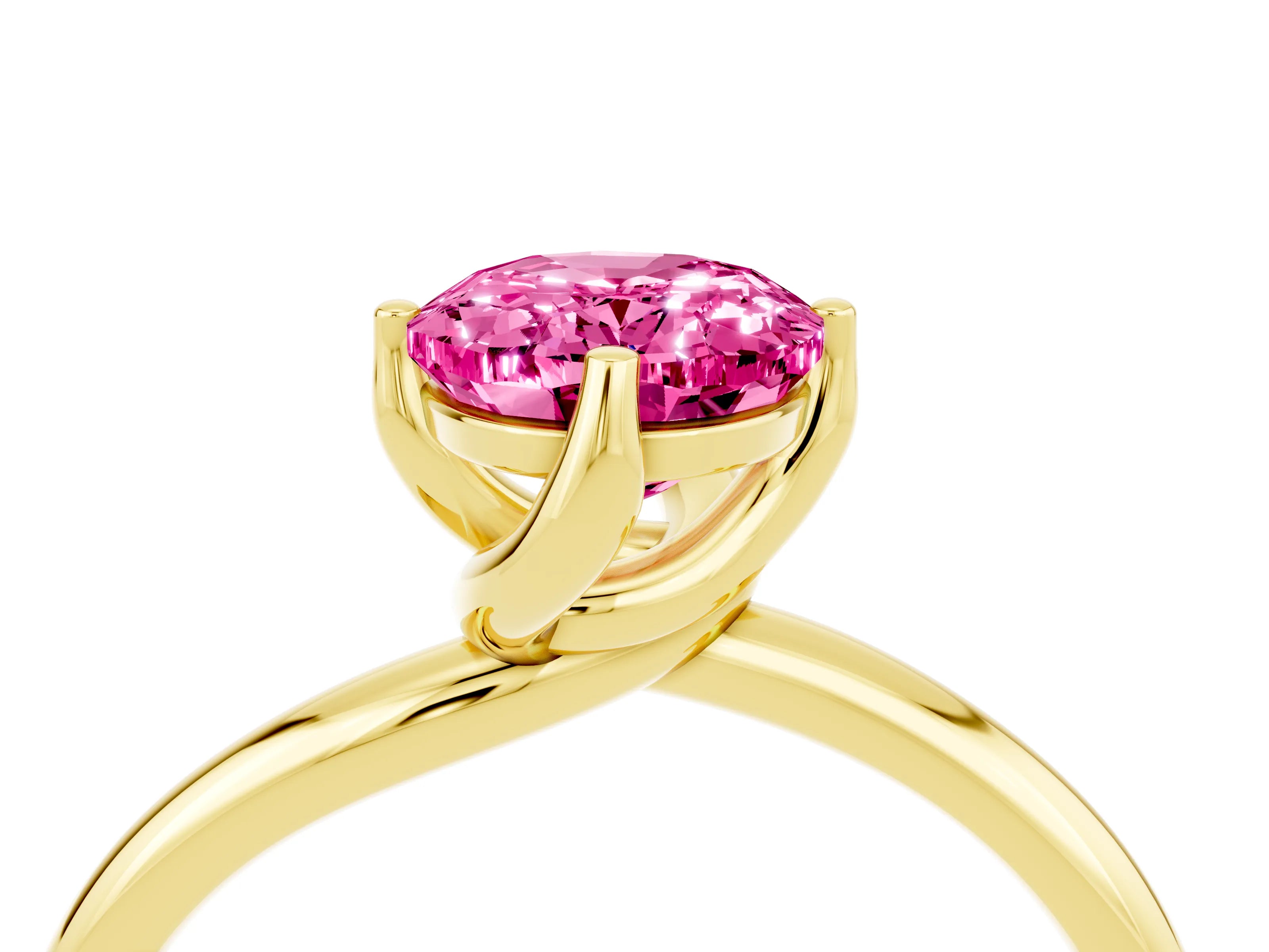 Yellow gold Oval Cut Pink Sapphire Solitaire Engagement Ring with Four-Prong Setting and Classic Band_16