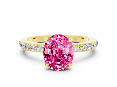 Yellow gold Oval Cut Pink Sapphire Solitaire Engagement Ring with Pavé Band and Four-Prong Setting_36