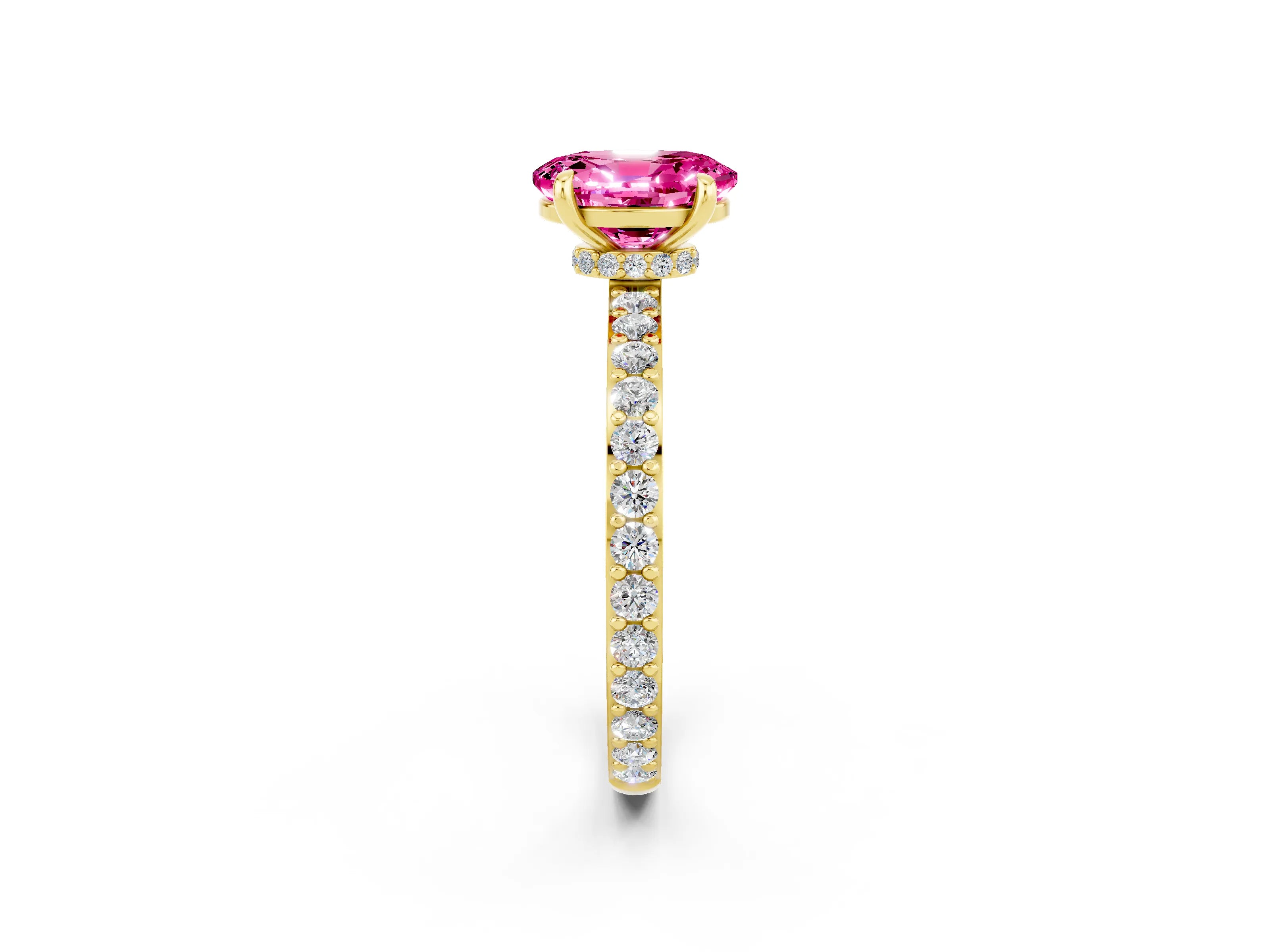 Yellow gold Oval Cut Pink Sapphire Solitaire Engagement Ring with Pavé Band and Four-Prong Setting_38