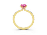 Yellow gold Oval Cut Pink Sapphire Solitaire Engagement Ring with Pavé Band and Four-Prong Setting_39