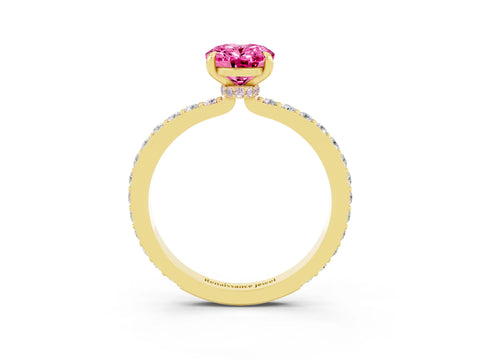 Yellow gold Oval Cut Pink Sapphire Solitaire Engagement Ring with Pavé Band and Four-Prong Setting_39