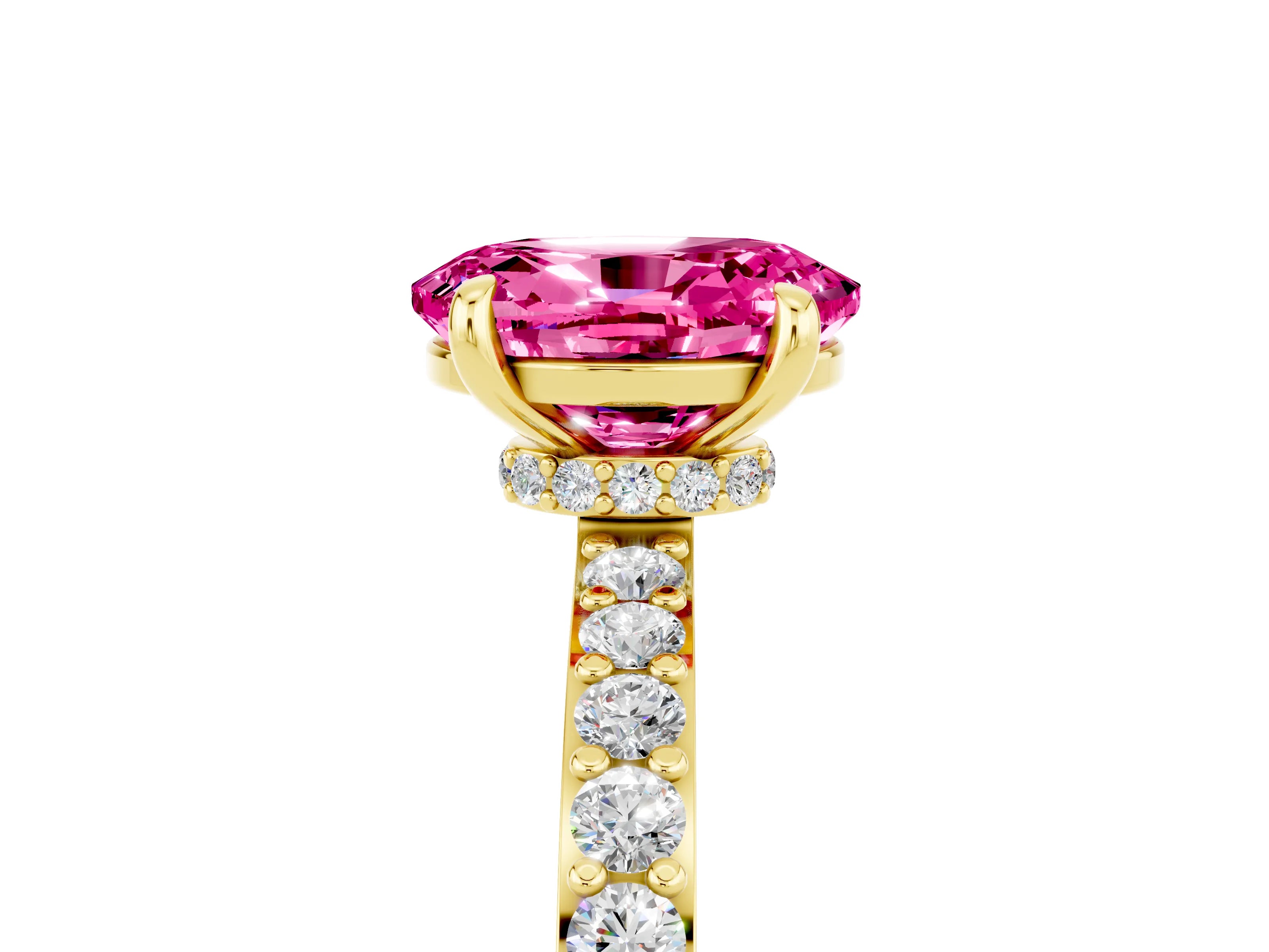 Yellow gold Oval Cut Pink Sapphire Solitaire Engagement Ring with Pavé Band and Four-Prong Setting_41