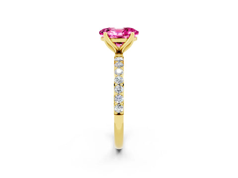 Yellow gold Oval Cut Pink Sapphire Solitaire Engagement Ring with Pavé Band and Prong Setting_2