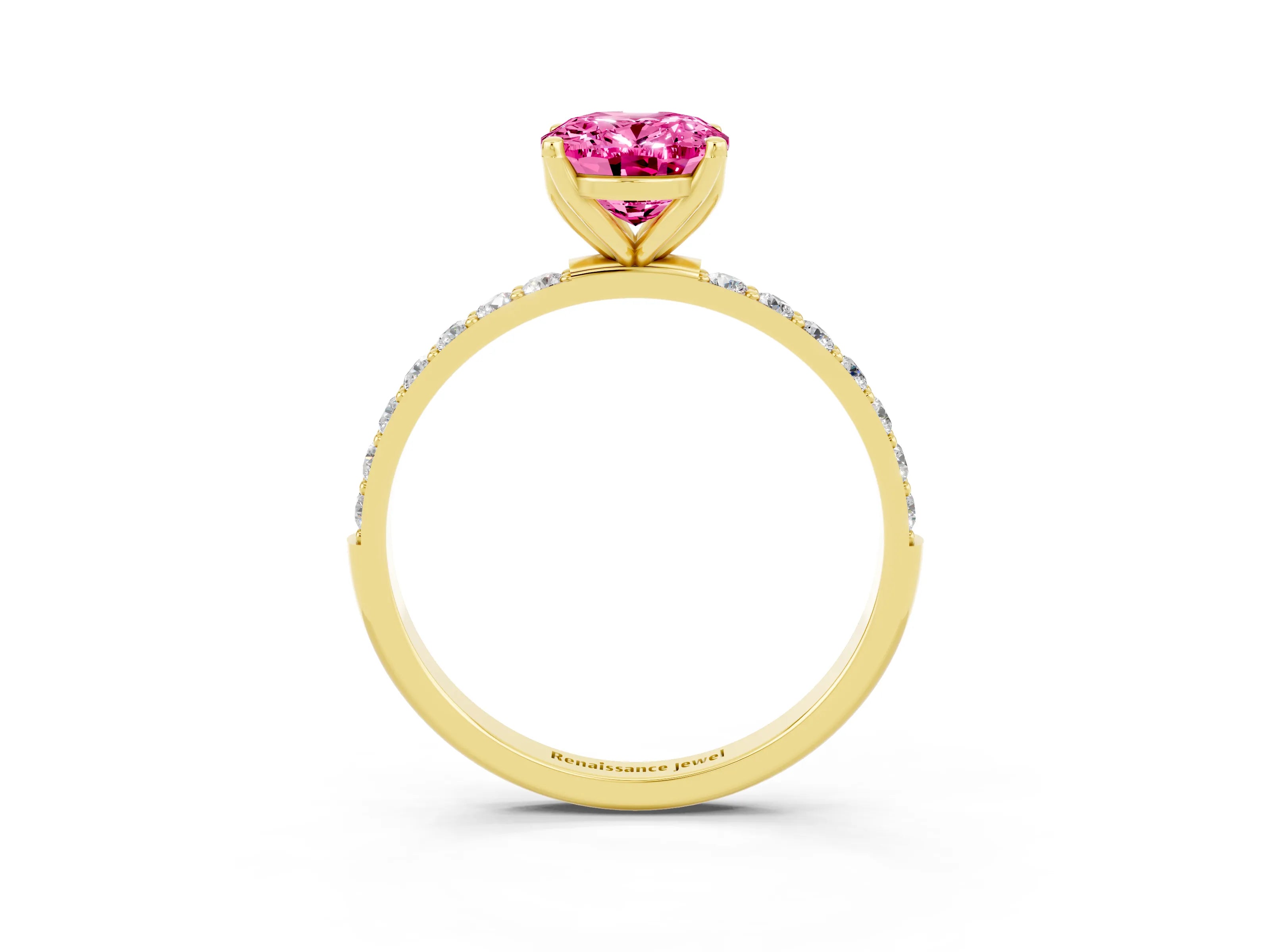 Yellow gold Oval Cut Pink Sapphire Solitaire Engagement Ring with Pavé Band and Prong Setting_3